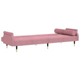 Canapea extensibilă cu perne, roz, catifea, 4 image