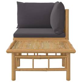 Set mobilier de grădină cu perne gri închis, 2 piese, bambus, 4 image