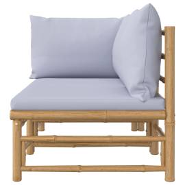 Set mobilier de grădină cu perne gri deschis, 2 piese, bambus, 4 image