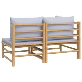 Set mobilier de grădină cu perne gri deschis, 2 piese, bambus, 5 image