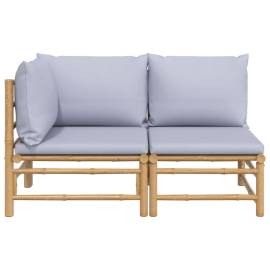 Set mobilier de grădină cu perne gri deschis, 2 piese, bambus, 3 image