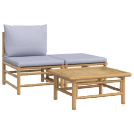 Set mobilier de grădină cu perne gri deschis, 3 piese, bambus, 2 image