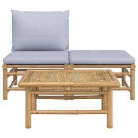 Set mobilier de grădină cu perne gri deschis, 3 piese, bambus, 3 image