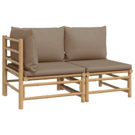 Set mobilier de grădină cu perne gri taupe, 2 piese, bambus, 2 image