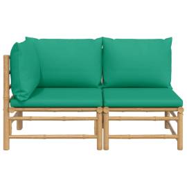 Set mobilier de grădină cu perne verzi, 2 piese, bambus, 2 image