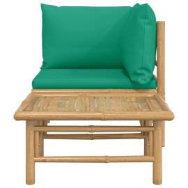 Set mobilier de grădină cu perne verzi, 2 piese, bambus, 4 image