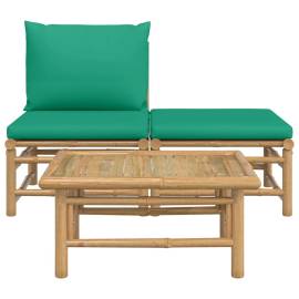 Set mobilier de grădină cu perne verzi, 3 piese, bambus, 2 image
