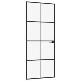 Ușă de interior negru 83x201,5 cm sticlă securiz./aluminiu slim, 2 image