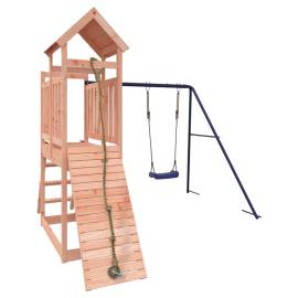 Căsuță de joacă cu leagăn perete de cățărat, lemn masiv douglas, 3 image
