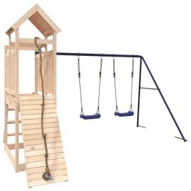 Căsuță de joacă cu leagăne, perete de cățărat, lemn masiv pin, 3 image