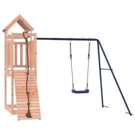 Căsuță de joacă cu perete de cățărat și leagăn, lemn douglas, 2 image