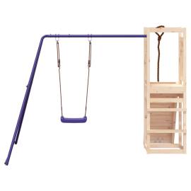 Căsuță de joacă cu perete de cățărat și leagăn, lemn masiv pin, 7 image