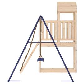 Căsuță de joacă cu perete de cățărat și leagăn, lemn masiv pin, 5 image