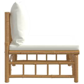 Canapea de mijloc pentru grădină cu perne, alb crem, bambus, 4 image