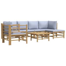 Set mobilier de grădină cu perne gri deschis, 7 piese, bambus, 3 image