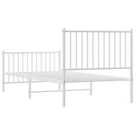 Cadru de pat cu tăblie la cap și picioare, alb, oțel, 7 image