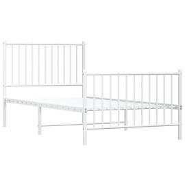 Cadru de pat cu tăblie la cap și picioare, alb, oțel, 4 image