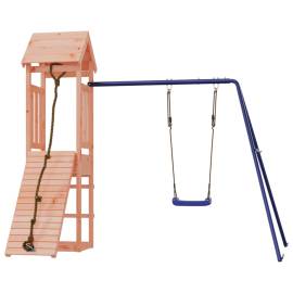 Căsuță de joacă cu perete de cățărat și leagăn, lemn douglas, 3 image