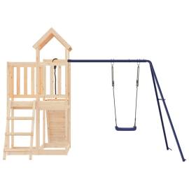 Căsuță de joacă cu perete de cățărat și leagăn, lemn masiv pin, 7 image
