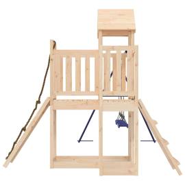 Căsuță de joacă cu perete de cățărat și leagăne, lemn masiv pin, 5 image