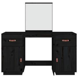 Set masă de toaletă cu oglindă, negru, lemn masiv de pin, 6 image