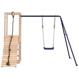 Căsuță de joacă cu perete de cățărat și leagăn, lemn masiv pin, 3 image