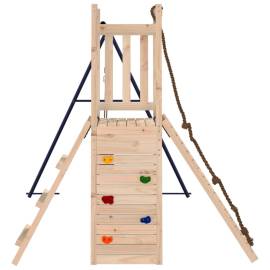 Căsuță de joacă cu perete de cățărat și leagăn, lemn masiv pin, 4 image