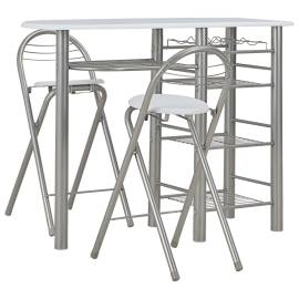 Set mobilier de bar, cu rafturi, 3 piese, alb, lemn și oțel, 2 image
