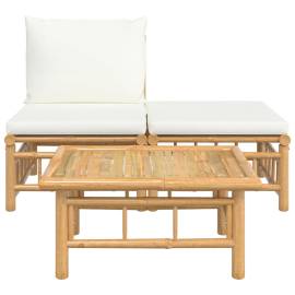 Set mobilier de grădină, cu perne alb crem, 3 piese, bambus, 3 image