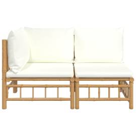 Set mobilier de grădină cu perne alb crem, 2 piese, bambus, 3 image