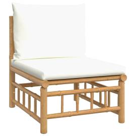 Set mobilier de grădină cu perne alb crem, 2 piese, bambus, 7 image