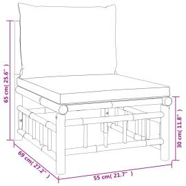 Set mobilier de grădină, cu perne alb crem, 11 piese, bambus, 9 image