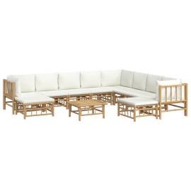 Set mobilier de grădină, cu perne alb crem, 11 piese, bambus, 3 image
