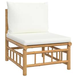 Set mobilier de grădină, cu perne alb crem, 11 piese, bambus, 5 image