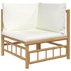 Set mobilier de grădină, cu perne alb crem, 9 piese, bambus, 4 image
