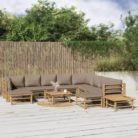 Set mobilier de grădină cu perne gri taupe, 12 piese, bambus