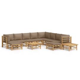 Set mobilier de grădină cu perne gri taupe, 12 piese, bambus, 2 image