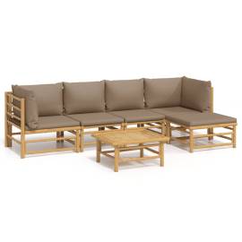 Set mobilier de grădină cu perne gri taupe, 6 piese, bambus, 2 image