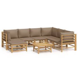 Set mobilier de grădină cu perne gri taupe, 8 piese, bambus, 2 image