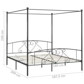 Cadru de pat cu baldachin, gri, 180 x 200 cm, metal, 5 image