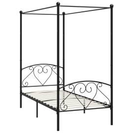 Cadru de pat cu baldachin, negru, 100 x 200 cm, metal, 2 image