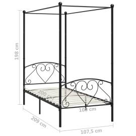 Cadru de pat cu baldachin, negru, 100 x 200 cm, metal, 5 image