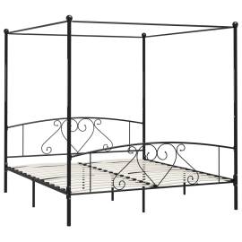 Cadru de pat cu baldachin, negru, 200 x 200 cm, metal, 2 image