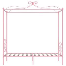 Cadru de pat cu baldachin, roz, 100 x 200 cm, metal, 4 image