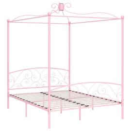 Cadru de pat cu baldachin, roz, 160 x 200 cm, metal, 2 image