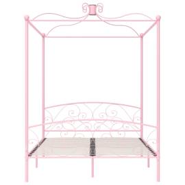 Cadru de pat cu baldachin, roz, 160 x 200 cm, metal, 3 image