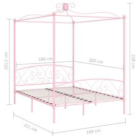 Cadru de pat cu baldachin, roz, 160 x 200 cm, metal, 6 image