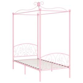 Cadru de pat cu baldachin, roz, 90 x 200 cm, metal, 2 image