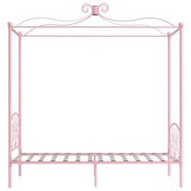 Cadru de pat cu baldachin, roz, 90 x 200 cm, metal, 4 image