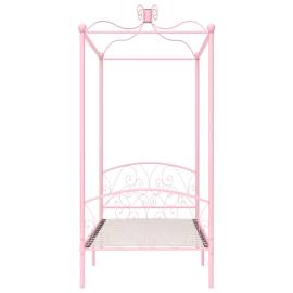 Cadru de pat cu baldachin, roz, 90 x 200 cm, metal, 3 image